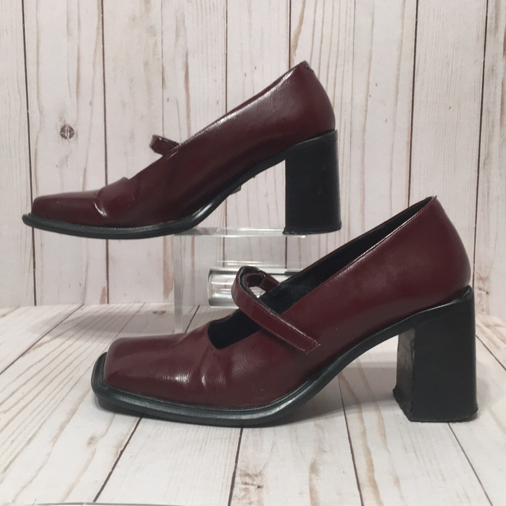 Wine Mary Jane square toe block heel Vintage EU39 - Picture 4 of 15